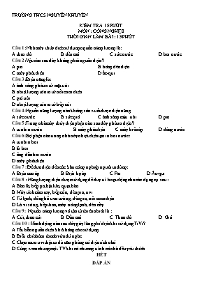 Đề kiểm tra 15 phút môn Công nghệ Lớp 8 (Có đáp án)